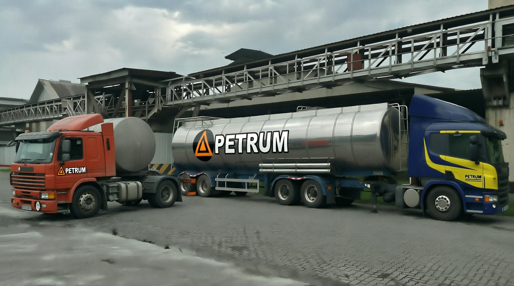 Inland oil tanker at a port terminal